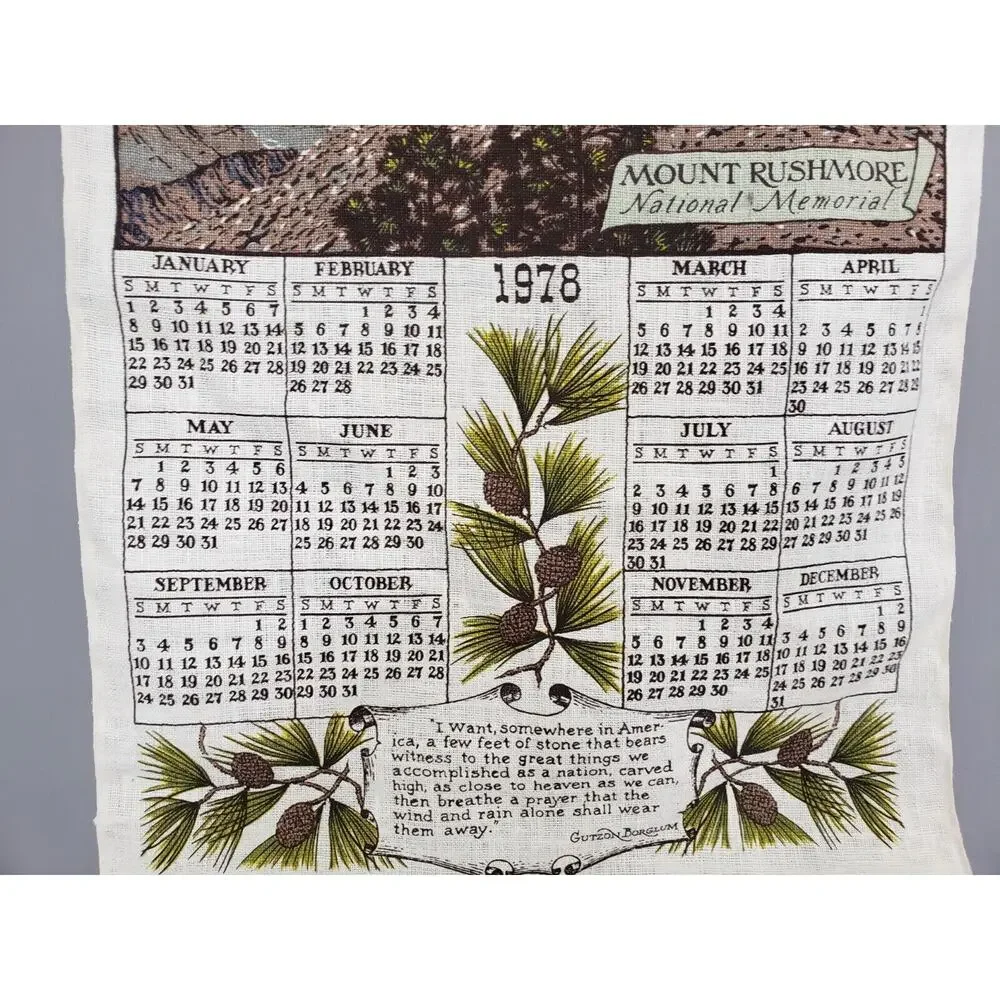 Vintage Linen‎ Wall Hanging 1978 Calendar Mount Rushmore Souvenir Grandma Decor